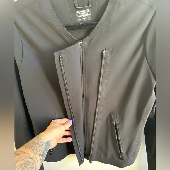 Athleta Stellar Double Zip Scuba Material Moto Jacket‎ medium minimalist classic - Picture 3 of 12